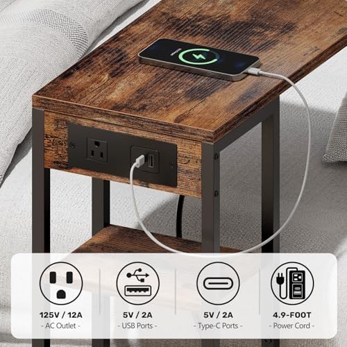 C Shaped End Table with Charging Station,3-Layer Sofa C Table Side Table, Slide Under Sofa Desk Snack Tables with Storage Bag w/AC U-S-B Port & Socket,Small Spaces Drink Tables for Living Room - Image 6