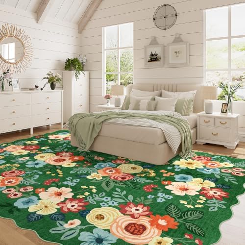 DUKINO 8x10 Area Rug for Living Room, Soft Floral Washable Rug, Dark Green - Image 3