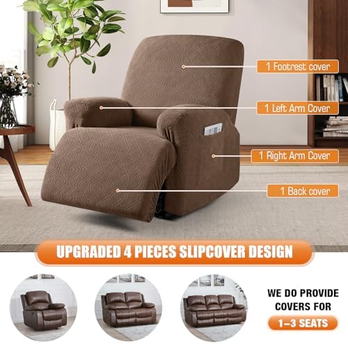 VANSOFY Oversized Stretch Recliner Chair Cover, Light Coffee, 1 Seater - Image 6