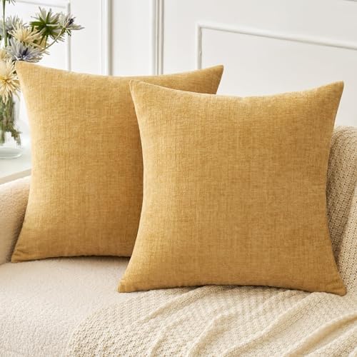 MIULEE Soft Chenille Throw Pillow Covers Gold 20x20 Inch Pack of 2 by MIULEE