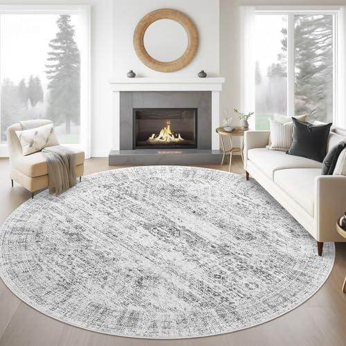 Soalmost 6x6 Grey Round Rug 6ft Circle Living Room Area Rugs Non-Slip by Soalmost