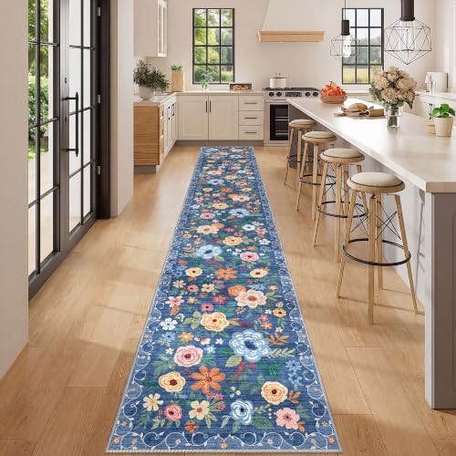 DUKINO 2x12 Washable Runner Rug, Non Slip Long Kitchen Runner Rug, Blue - Image 5