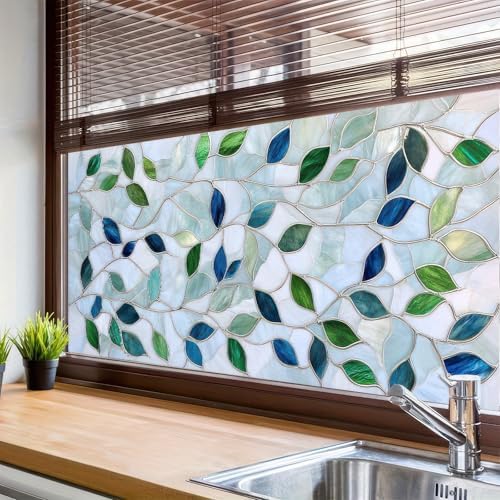 BlissYard Rainbow Leaves Stained Glass Window Cling 39.3x17.7 Inch PVC - Image 6