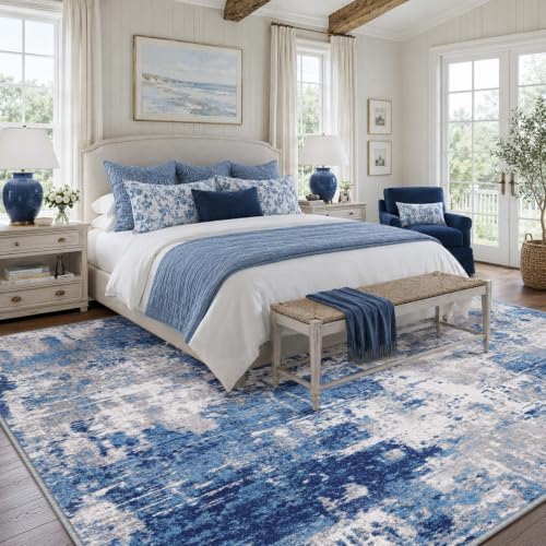RELEANY Washable 8'x10' Abstract Area Rug for Living Room Blue Gray - Image 2