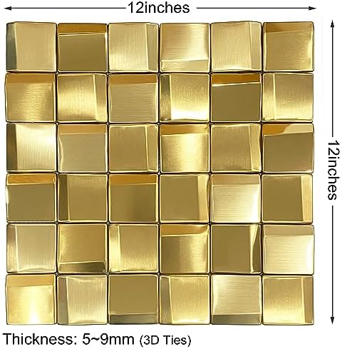 Parrotile 3D Wall Panels Golden 2x2 Metal Mosaic Tile Sheets Backsplash Accent Wall Gold Décor [5 Sheets] - Image 3