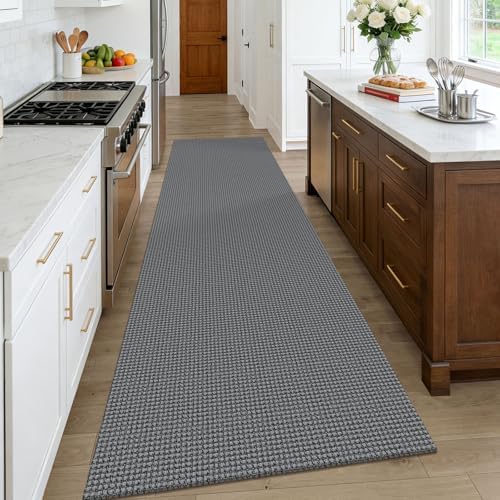 KOZYFLY Cotton Runners Rugs for Hallway 3x10, Wide Washable Runner Rug, Woven Non Slip Kitchen Runner, Braided Entryway Rug, Floor Carpet for Entry, Aisle, Hall, Grey/Dark Grey - Image 2