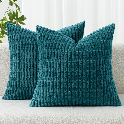 MIULEE Corduroy Decorative Throw Pillow Covers 20x20 Teal Pack of 2 by MIULEE