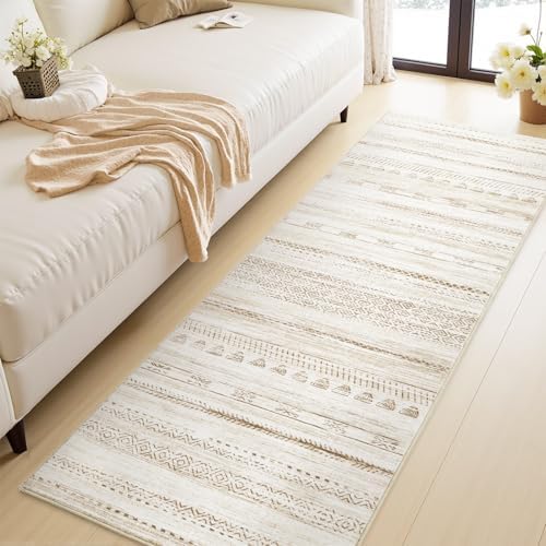 2x6 Runner Rug Machine Washable Non Slip Area Rug Distressed Neutral Moroccan Boho Rug Ultra Soft Floor Runners for Hallways for Entryway Laundry Room Kitchen, Light Brown - Image 3