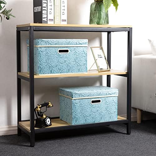 PRANDOM Stackable Storage Cubes with Lids [5-Pack] Fabric Decorative Storage Box Bins Organizer Containers Baskets with Cover Handles Divider for Bedroom Closet Living Room Blue 14.9x9.8x9.8 Inch - Image 2