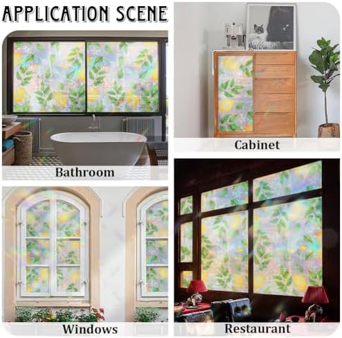 GORGECRAFT 39.4x17 Inch Lemon Rainbow Window Privacy Film 3D Static Flower Leaf Glass Cling Suncatcher Window Cover Plastic Non-Adhesive Reusable Sticker Prism Stained Window Decals for Room Home - Image 4