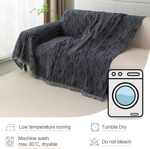 MYSKY HOME Couch Covers for 2 Cushion Couch Sectional Sofa, L Shape Sofa Protector Navy Chenille Couch Cover, Sofa Covers Washable Blanket with Tassel Pet Couch Cushion Cover, 71"X102" - Image 6