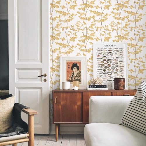 Ismoon Yellow Forest Peel Stick Wallpaper for Modern Bedroom 17.3x78.7in | Renter Friendly Viny Wallpaper Tree Leaf Contact Paper Removable Self Adhesive Waterproof Textured - Image 2