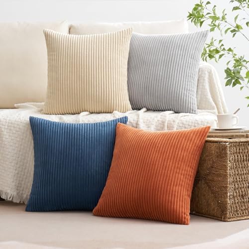 MIULEE Soft Corduroy Decorative Throw Pillow Covers Blue-Yellow 20x20 - Image 2