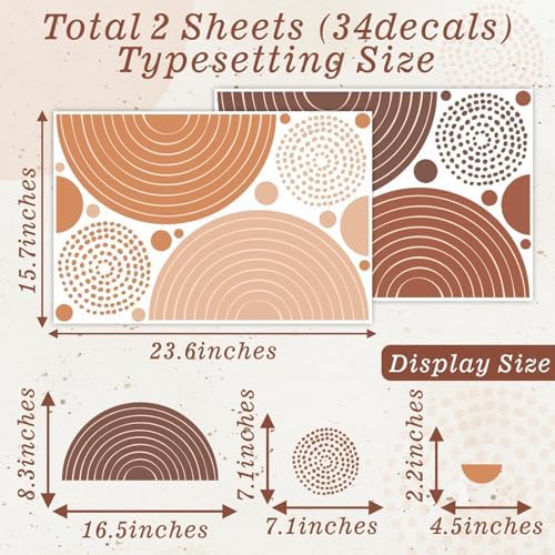 Boho Arch Wall Sticker Large Geometric Art Wall Decals Modern Wall Stickers Peel and Stick Brown Line Decals Abstract Sticker for Living Room Bedroom Office Decor - Image 4