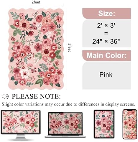 DUKINO 2x3 Rugs for Entryway, Floral Door Mat Washable Kitchen Rugs, Pink - Image 2
