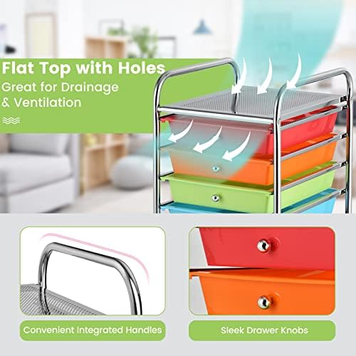 MEDIMALL 10 Drawers Rolling Storage Cart, Multipurpose Craft Storage Cart with Wheels, Mobile Tools Scrapbook Paper Organizer Cart for Office School Home Use (Multi-color) - Image 4