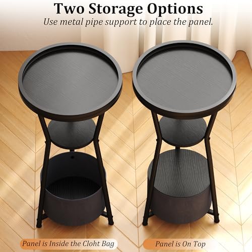Yusong Round Side Table, Small Drink Table for Small Spaces, 3-Tier Industrial End Table, Accent Nightstand Bedside Table for Living Room, Bedroom, Sofa Couch, Black - Image 6