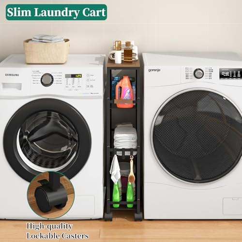 4-Tier Slim Utility Rolling Laundry Cart with Wheels, Easy to Assemble - Image 3