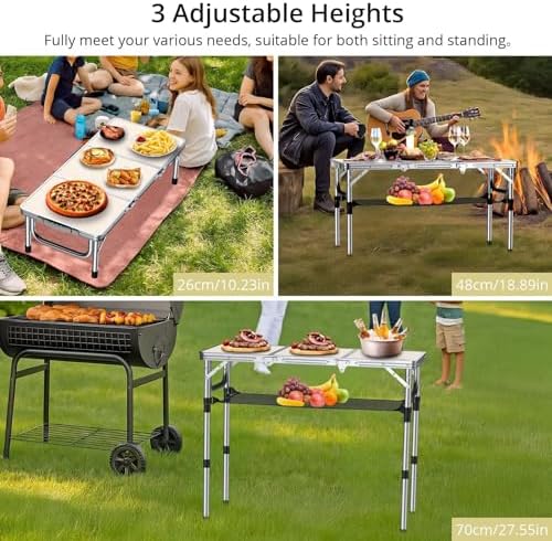 Anbte 3ft Folding Camping Table, 3 Adjustable Height Max 27.5", Silver - Image 3