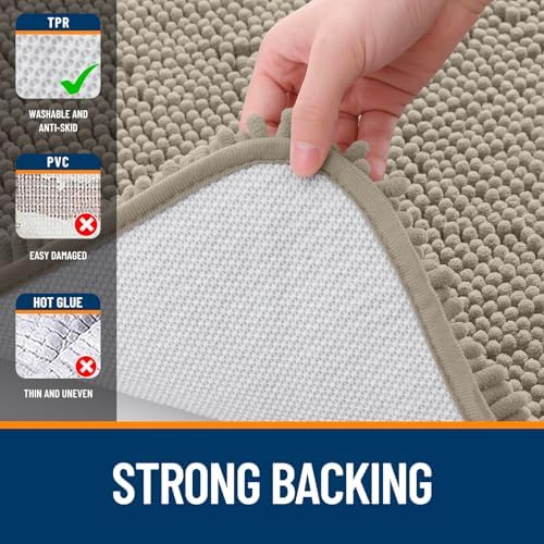 OLANLY Bathroom Runner Rugs 44x24, Soft Absorbent Chenille Bath Rugs, Rubber Backing Quick Dry, Machine Washable Long Bath Mats for Bathroom Floor, Tub and Shower, Home Decor Accessories, Warm Taupe - Image 6
