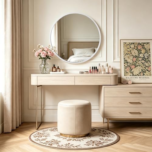 WallBeyond Round Wood Mirror 32 inch Circle Wall Mirror for Bathroom Round Wall Mirror for Wall Decor, Vanity, Entryway Living Room (White) - Image 4
