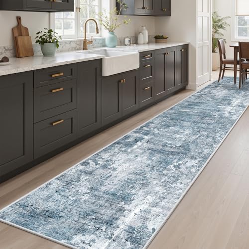 Soalmost Abstract Runner Rug 2x10 Hallway Kitchen Runners Blue/Grey - Image 2