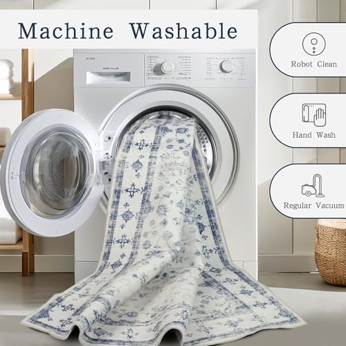 8x10 Washable Area Rugs for Living Room,Bedroom,Dining Room- Blue White - Image 4