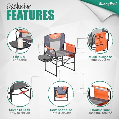 SUNNYFEEL Oversized Camping Chair Portable Directors Chairs with Side Table - Image 6