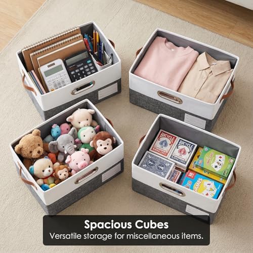 PRANDOM Storage Bins with Lids [3-Pack] Linen Fabric Foldable Storage Boxes Organizer Containers Baskets Cube with Cover for Bedroom Closet Office Grey&White（11.4X8.6X6.7 - Image 6