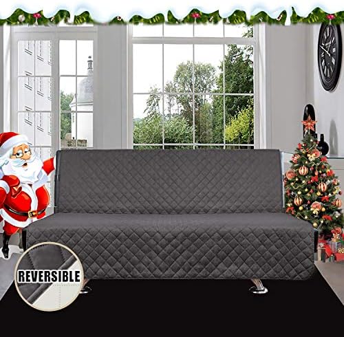 Easy-Going Reversible Couch Cover, Large Futon Sofa, Gray/Ivory - Image 2