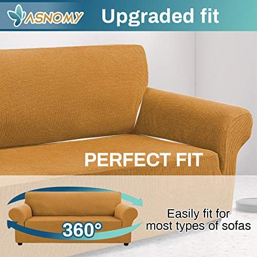 Asnomy Stretch Couch Covers for Sofa Washable, 3 Cushion Couch,Golden - Image 4