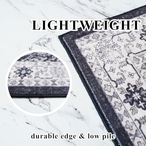 Washable 3x5 Entryway Area Rugs: Ultra Soft Low Pile Carpet for Kitchen Nursery Indoor Light-Weight Doormat Anti-Slip Cozy Rug for Living Room Bedroom Small Vintage Floor Mat Home Decor(3x5,Black) - Image 6