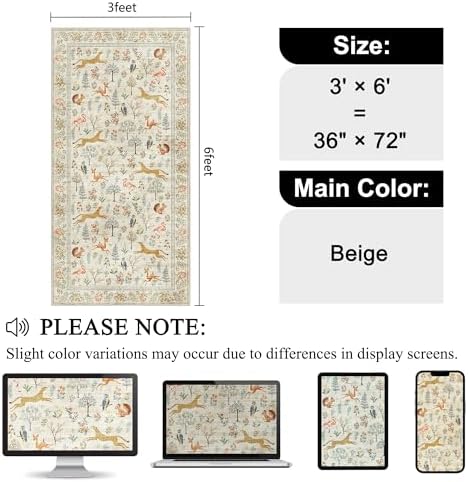 DUKINO 3x6 Kitchen Runner Rug, Washable Animal Rug for Hallway, Beige - Image 2