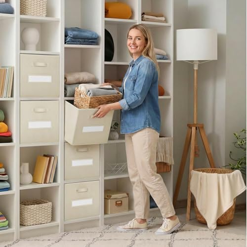 Storage Bins,13" Cube Storage Bin with Labels,10pcs,Beige - Image 7