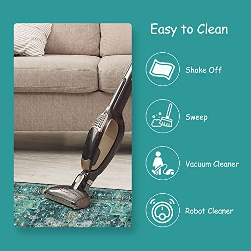 Moynesa Ultra-Thin Vintage Area Rug - 9x12 Large Living Room Rug, Non-Slip Stain Resistance Low Pile Bedroom Mat, Oriental Indoor Office Floor Carpet for Dining Room Kitchen Table Dorm - Image 3