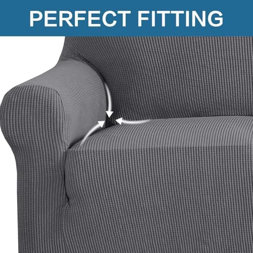 H.VERSAILTEX Stretch Couch Covers for Sofa 1 Piece Slipcovers for Couches and Sofas 3 Seater Couch Cover Feature Thick Checked Jacquard Fabric with Elastic Bottom(Large Sofa 90"-100" Wide, Grey) - Image 5