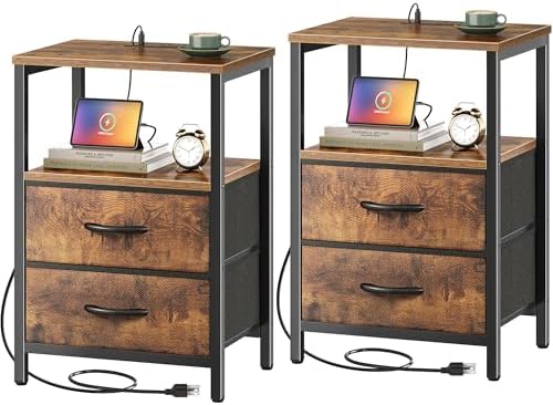 Huuger Nightstands Set of 2, End Tables with Charging Station, Side Table by Huuger
