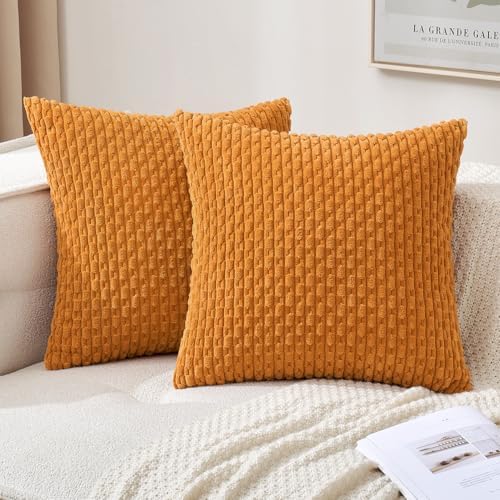 MIULEE Decorative Throw Pillow Covers 16x16 Fall Burnt Textured Corduroy by MIULEE
