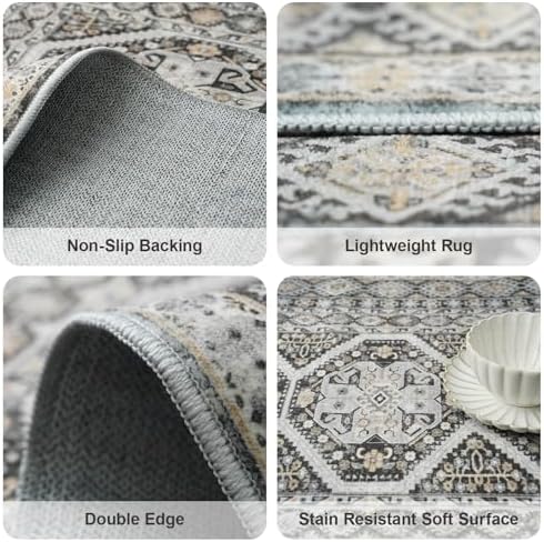 2x3 Area Rug Washable Vintage: Non Slip Throw Rugs for Entryway Floor Black - Image 5