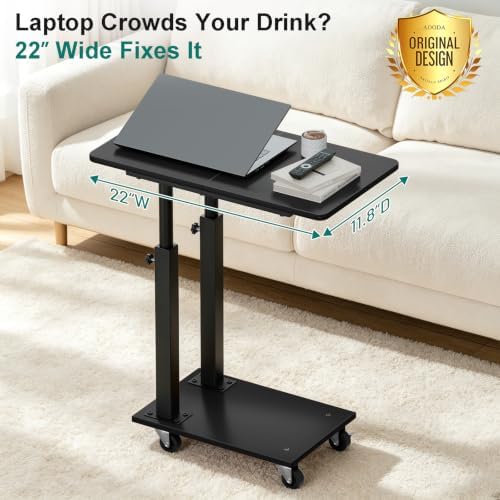 AOODA 22''W TV Tray Table with Wheels Adjustable Height, C Shaped End Tables Living Room, Rolling Couch Side Table with Storage for Sofa, Bed, Recliner (Pure Black) - Image 2