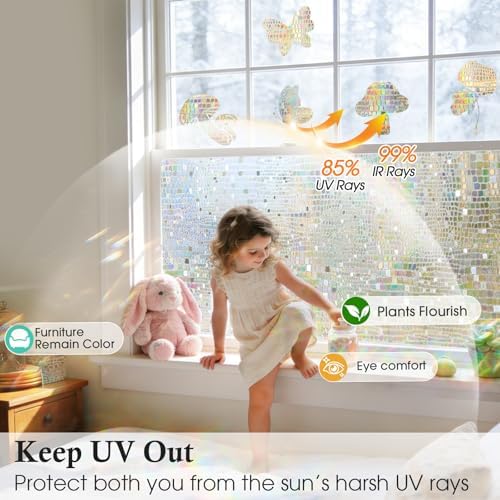 Stained Glass Window Privacy Film,3D Rainbow Static Cling,Pure 35.4"x118.7" - Image 4