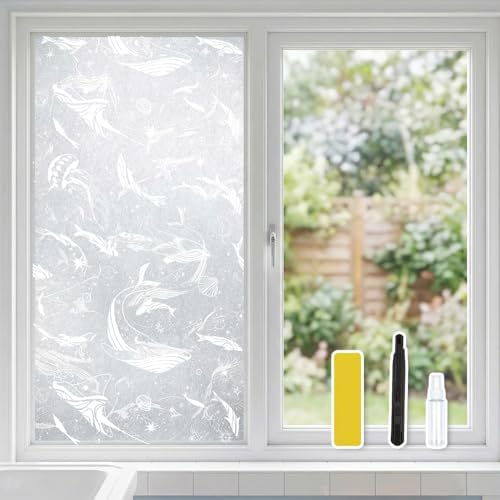 Whale Fish Privacy Window Film, Sparkle Frosted Static Cling 17.5"x78.7" by Ohhvvow