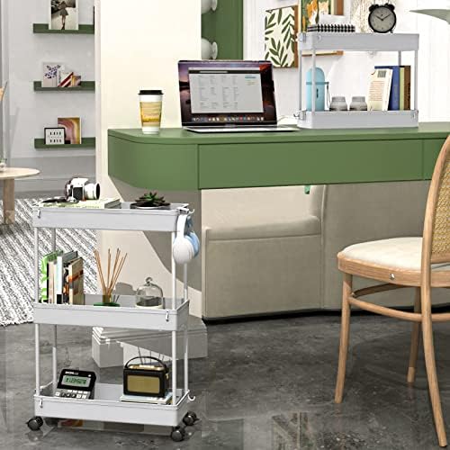 SPACEKEEPER Slim Rolling Storage Cart, 3 Tier Bathroom Cart Organizer, Gray - Image 2