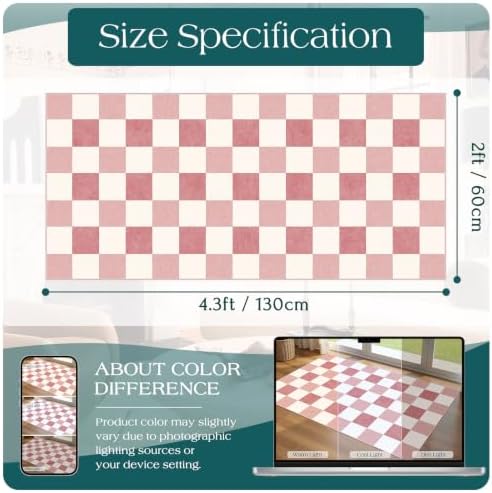 Front Door Mat Indoor Entrance, 2x4.3 Cute Pink White Checkered Rug - Image 6