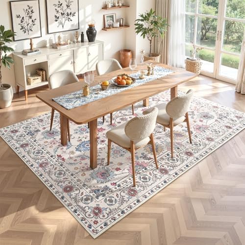 Hanples 4x6 Area Rugs for Living Room, Washable Rug Vintage Floral, Beige - Image 4