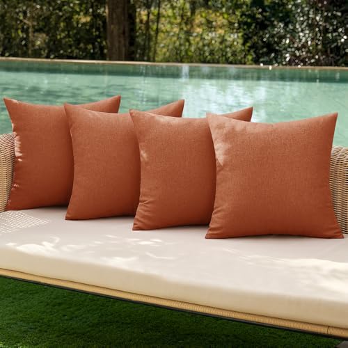 MIULEE Pack of 4 Decorative Outdoor Throw Pillow Covers Linen Waterproof Pillow Covers Summer Farmhouse Cushion Cases for Patio Garden Tent Balcony Couch Sofa 18x18 Inch Rust by MIULEE
