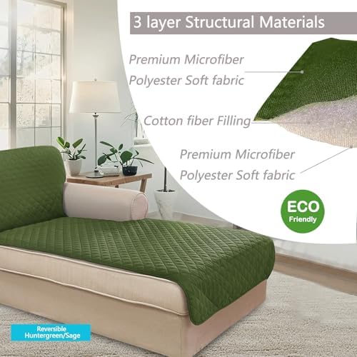 U-NICE HOME Sectional Couch Cover Chaise Lounge Cover, Huntergreen/Sage - Image 5