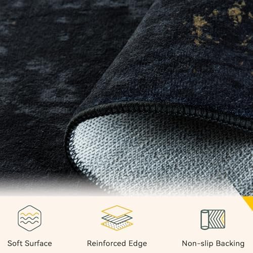 RELEANY Washable 5'x7' Abstract Area Rug for Living Room Black Gold - Image 4