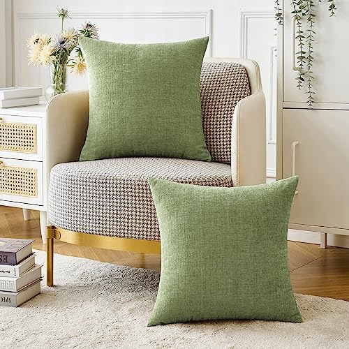 MIULEE Soft Chenille Throw Pillow Covers Sage Green 20x20 Inch Pack of 2 - Image 5