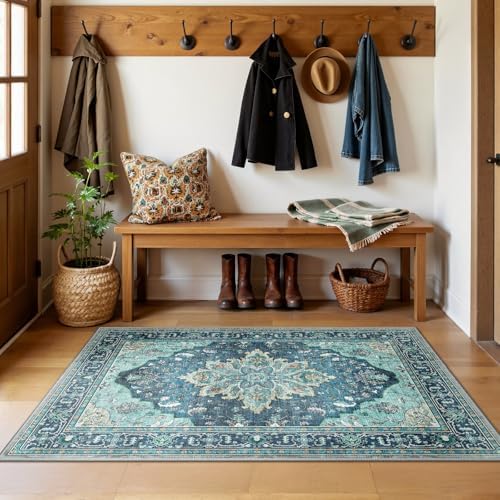 RELEANY Washable Area Rug, 3'x5', Teal - Image 3